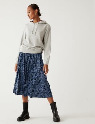 Marks And Spencer Womens M&S Collection Jersey Printed Midi Skater Skirt - Blue Mix, Blue Mix