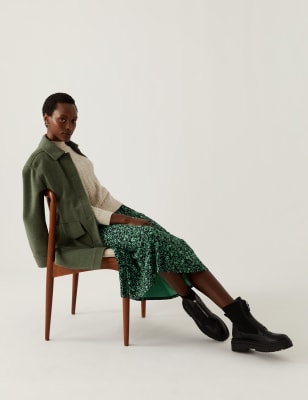 

M&S Collection Falda skater a media pierna de punto estampadaWomens - Green Mix, Green Mix