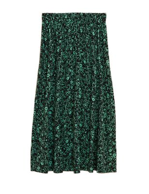 Womens M&S Collection Jersey Printed Midi Skater Skirt - Green Mix