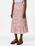 Pure Cotton Floral Midaxi Tiered Skirt