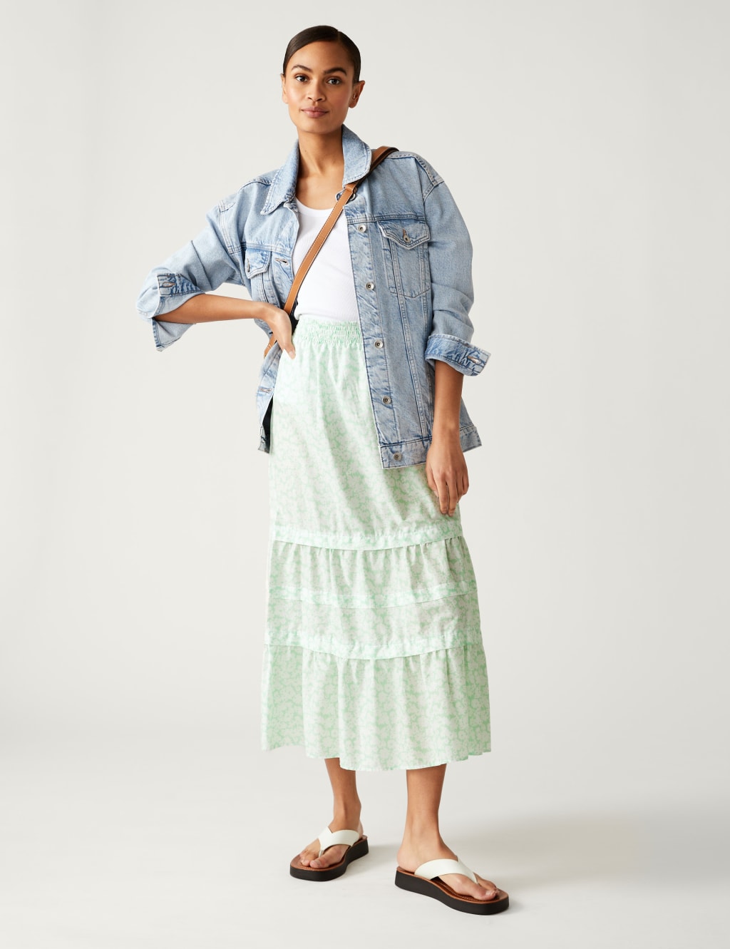 Pure Cotton Floral Midaxi Tiered Skirt image 1