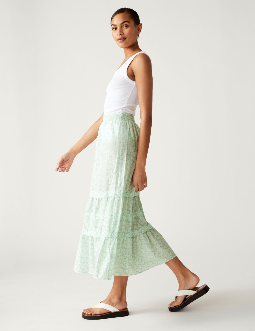 Pure Cotton Floral Midaxi Tiered Skirt image 2