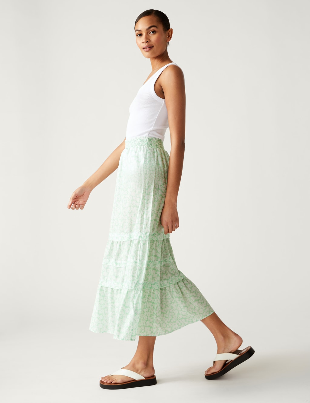 Pure Cotton Floral Midaxi Tiered Skirt image 2