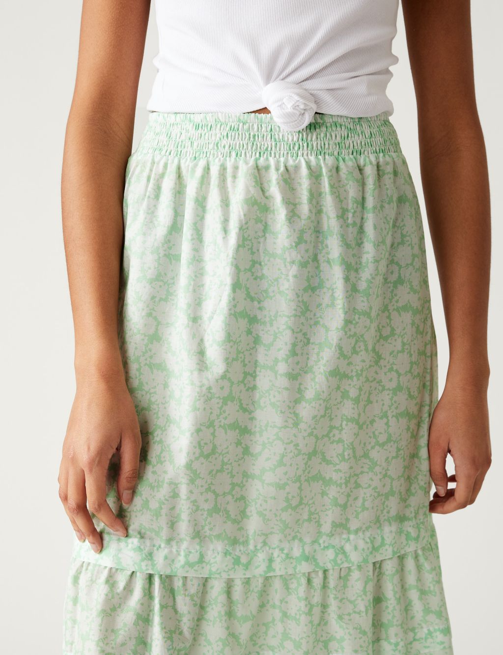 Pure Cotton Floral Midaxi Tiered Skirt image 3