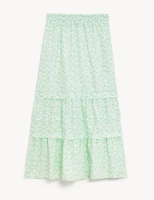 Pure Cotton Floral Midaxi Tiered Skirt | M&S Dubai