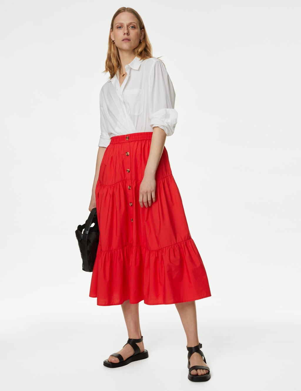 Cotton Button Down Tiered Midi Skirt image 1