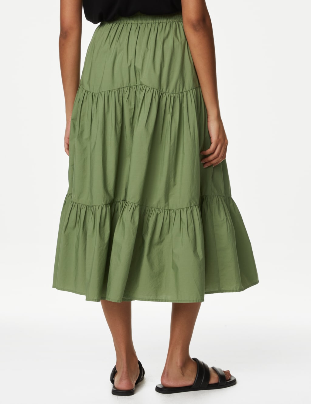 Cotton Button Down Tiered Midi Skirt image 3