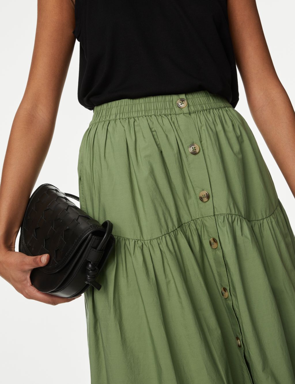 Cotton Button Down Tiered Midi Skirt image 4