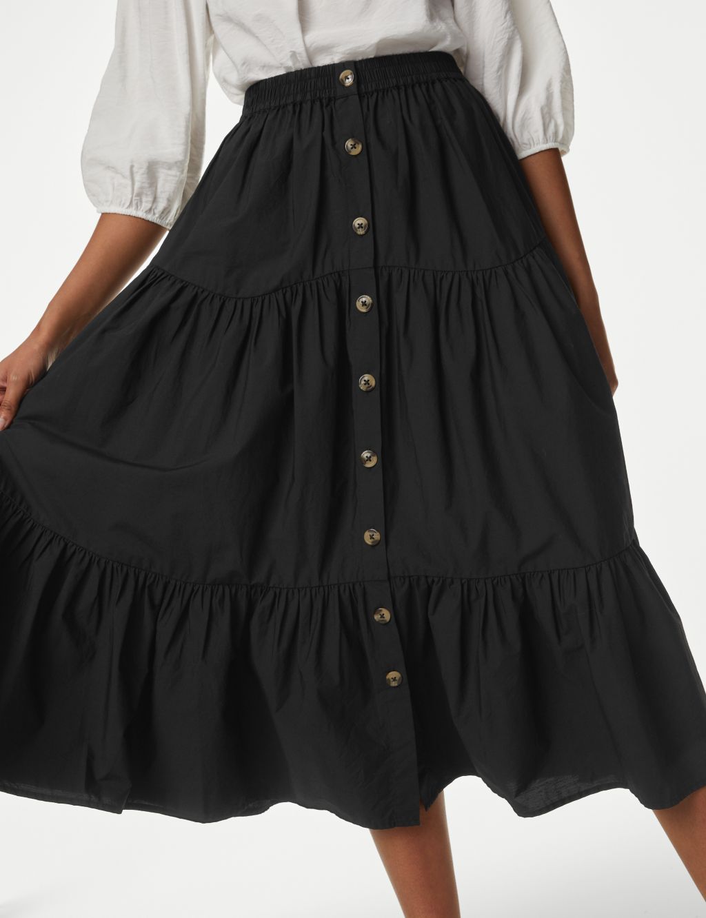 Cotton Button Down Tiered Midi Skirt image 2