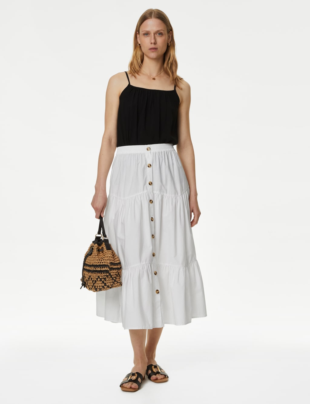 Cotton Button Down Tiered Midi Skirt image 2