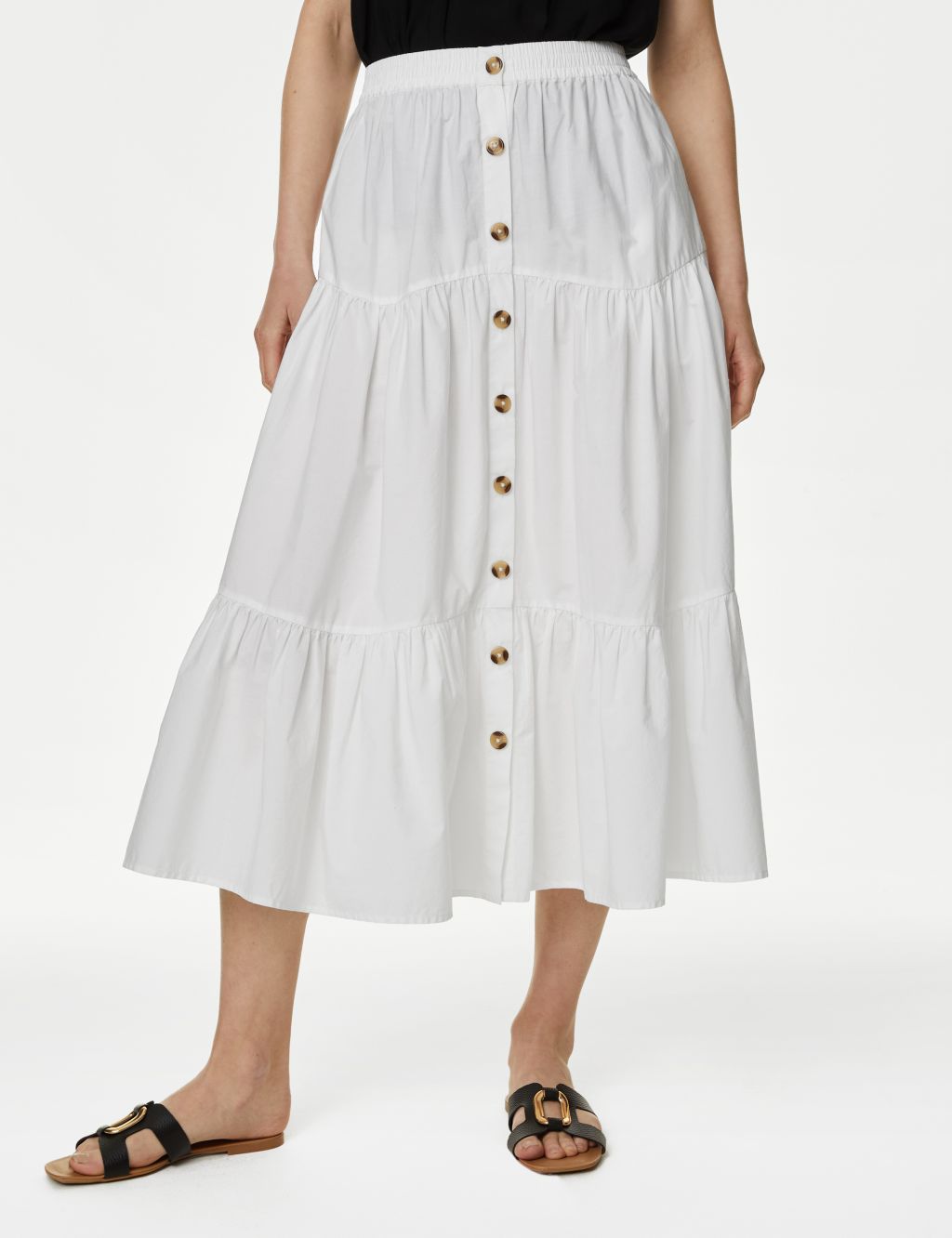 Cotton Button Down Tiered Midi Skirt image 3
