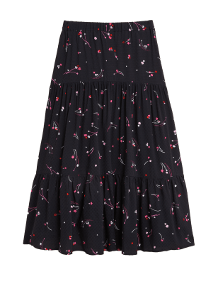 

M&S Collection Falda maxi a media pierna en capas estampadaWomens - Black Mix, Black Mix