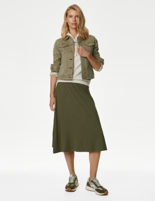 

Womens M&S Collection Jersey Midi Circle Skirt - Khaki, Khaki