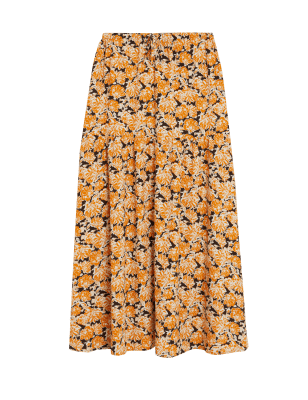 

Womens M&S Collection Geblümter Midi-Stufenrock - Orange Mix, Orange Mix