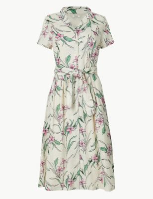 Pure Cotton Floral Print Shirt Midi Dress | M&S Collection | M&S