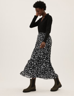 

Womens M&S Collection Animal Print Ruffle Maxi Tiered Skirt - Black Mix, Black Mix