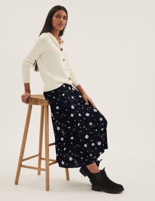 

M&S Collection Falda cruzada a media pierna floralWomens - Black Mix, Black Mix