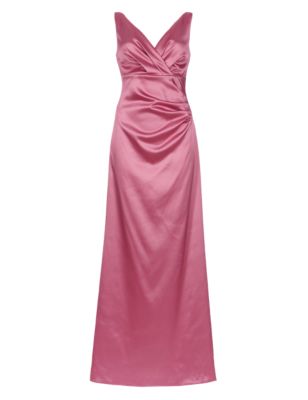 V-Neck Pleated Waist Satin Maxi Bridesmaid Dress ONLINE ONLY | M&S ...