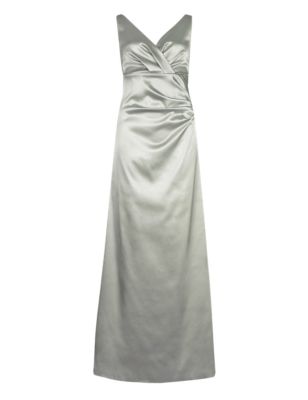 V-Neck Pleated Waist Satin Maxi Bridesmaid Dress ONLINE ONLY | M&S ...