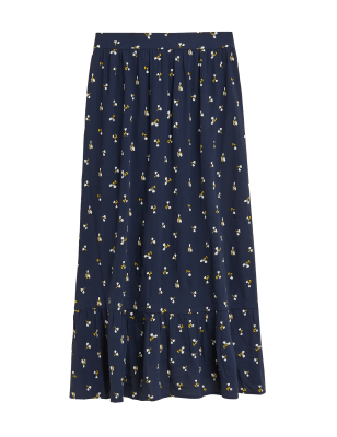 

Womens M&S Collection Floral Midaxi Tiered Skirt - Navy Mix, Navy Mix