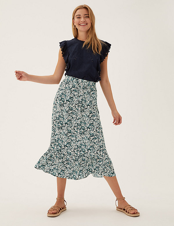 Floral Midaxi Tiered Skirt - US
