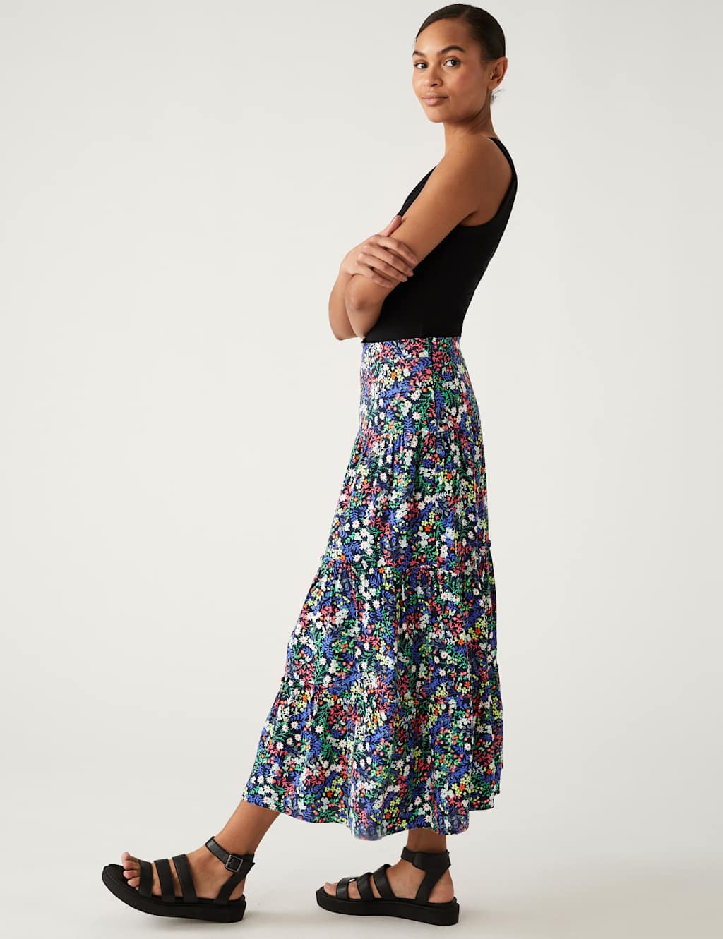 Printed Midi Tiered Skirt image 3