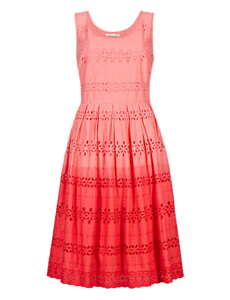 Pure Cotton Embroidered Ombre Hem Skater Dress | M&S Collection | M&S