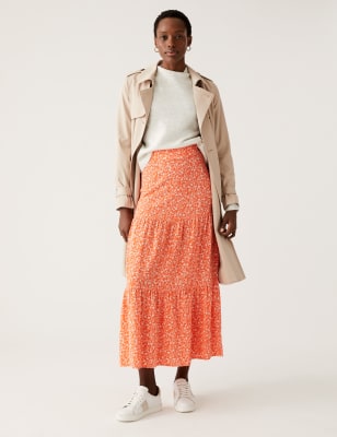 

M&S Collection Falda maxi en capas floralWomens - Orange Mix, Orange Mix