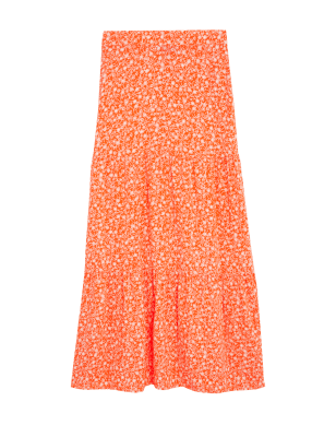 

Womens M&S Collection Floral Maxi Tiered Skirt - Orange Mix, Orange Mix