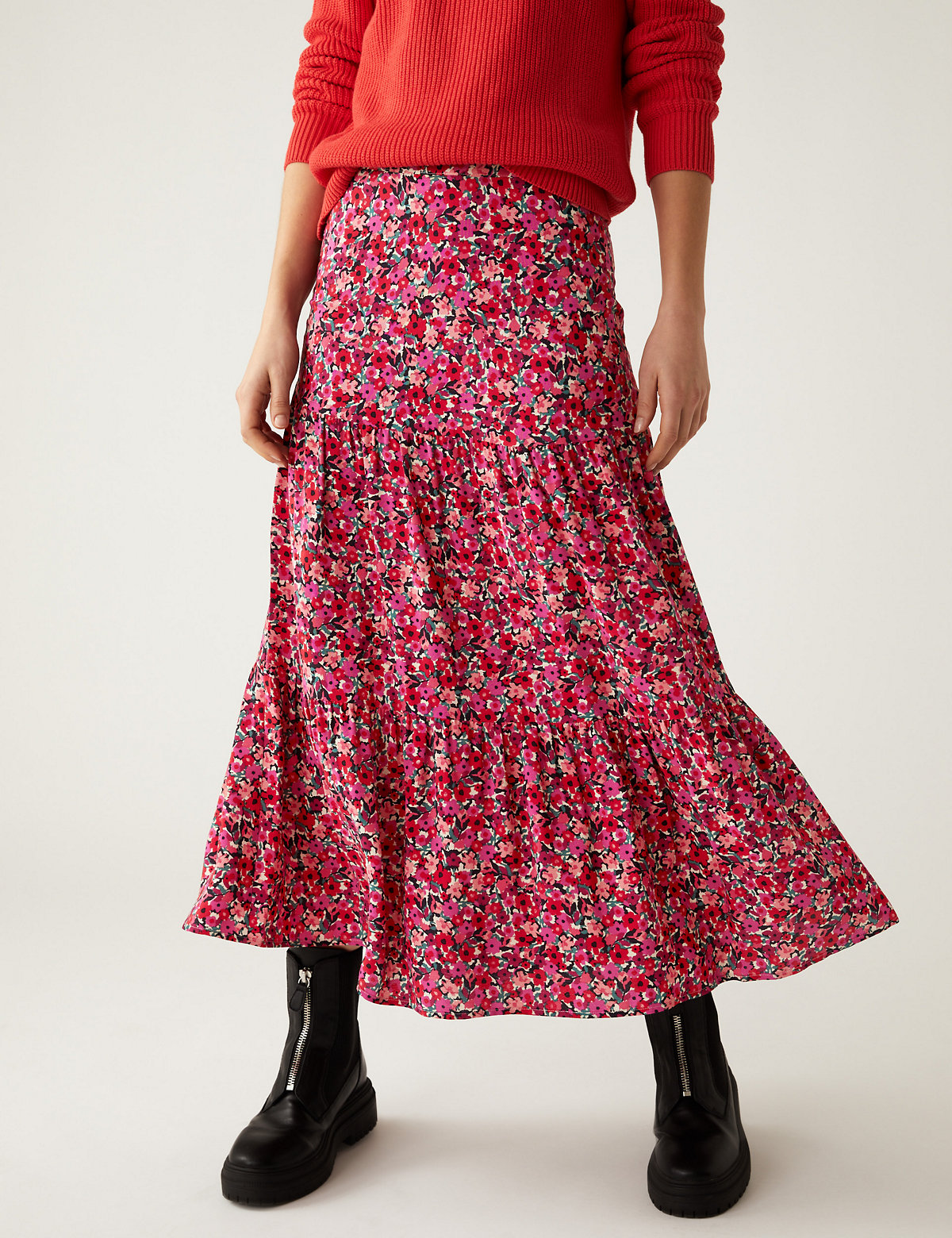 Printed Midaxi Tiered Skirt