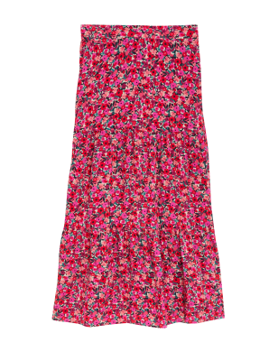 

M&S Collection Falda maxi a media pierna en capas estampadaWomens - Pink Mix, Pink Mix