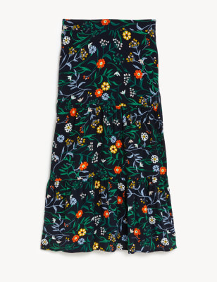 

Womens M&S Collection Printed Midaxi Tiered Skirt - Navy Mix, Navy Mix