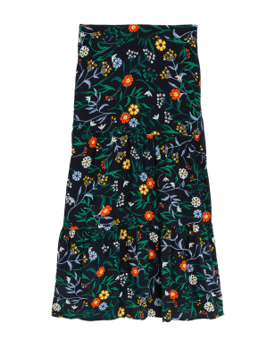 

Womens M&S Collection Printed Midaxi Tiered Skirt - Navy Mix, Navy Mix