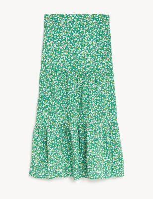 

Womens M&S Collection Printed Midaxi Tiered Skirt - Green Mix, Green Mix
