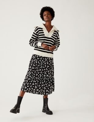 Marks And Spencer Womens M&S Collection Printed Midaxi Tiered Skirt - Black Mix, Black Mix