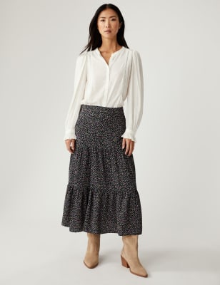 

Womens M&S Collection Printed Midaxi Tiered Skirt - Multi, Multi