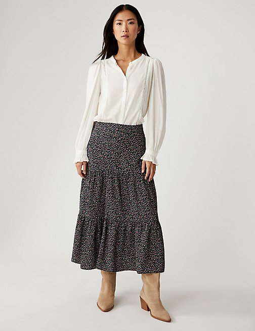 Marks And Spencer Womens M&S Collection Printed Midaxi Tiered Skirt - Multi