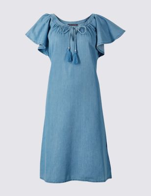 Cotton Rich Flutter Sleeve Swing Dress | M&S Collection | M&S
