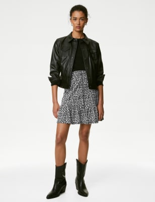 

Womens M&S Collection Mini-Stufenrock aus Jersey - Black Mix, Black Mix