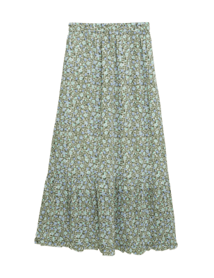 

Womens M&S Collection Printed Midaxi Tiered Skirt - Ivory Mix, Ivory Mix