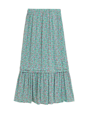 

Womens M&S Collection Midi-Stufenrock mit Blümchenmuster - Green Mix, Green Mix