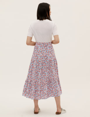 

Womens M&S Collection Ditsy Floral Midaxi Tiered Skirt - Multi, Multi