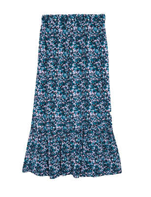 

Womens M&S Collection Printed Midi Tiered Skirt - Navy Mix, Navy Mix