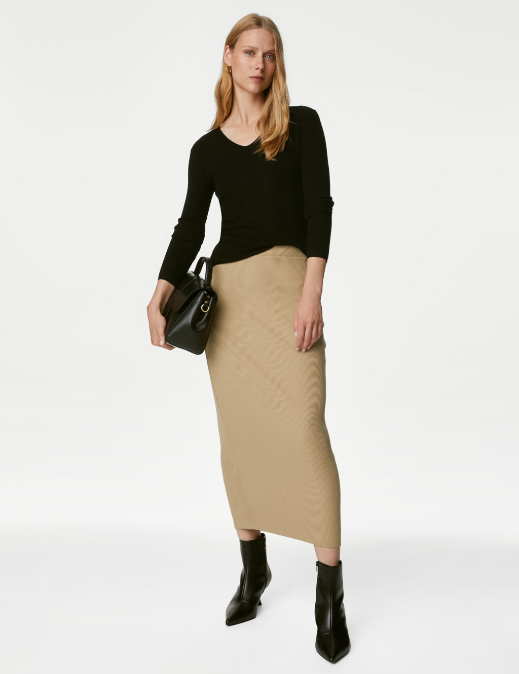 Jersey Ribbed Maxi Pencil Skirt image 1