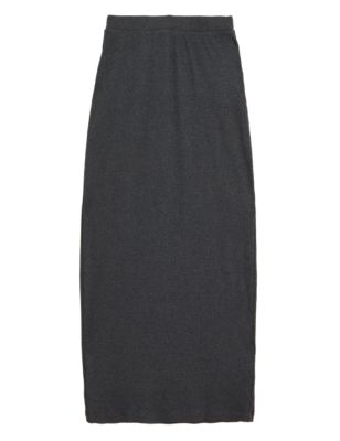 Womens M&S Collection Cotton Blend Ribbed Maxi Pencil Skirt - Dark Grey Mix