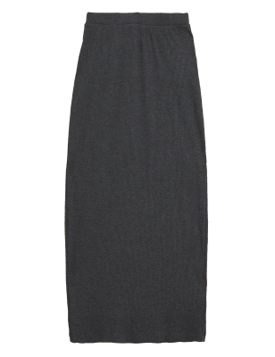 Womens M&S Collection Cotton Blend Ribbed Maxi Pencil Skirt - Dark Grey Mix