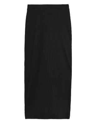 

Womens M&S Collection Cotton Blend Ribbed Maxi Pencil Skirt - Black, Black