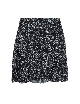 

Womens M&S Collection Polka Dot Ruffle Mini Wrap Skirt - Black Mix, Black Mix