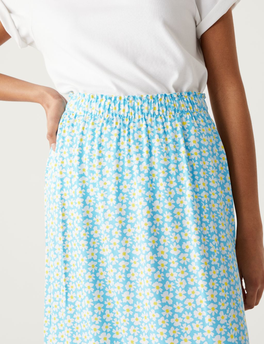 Printed Side Split Midi A-Line Skirt image 2