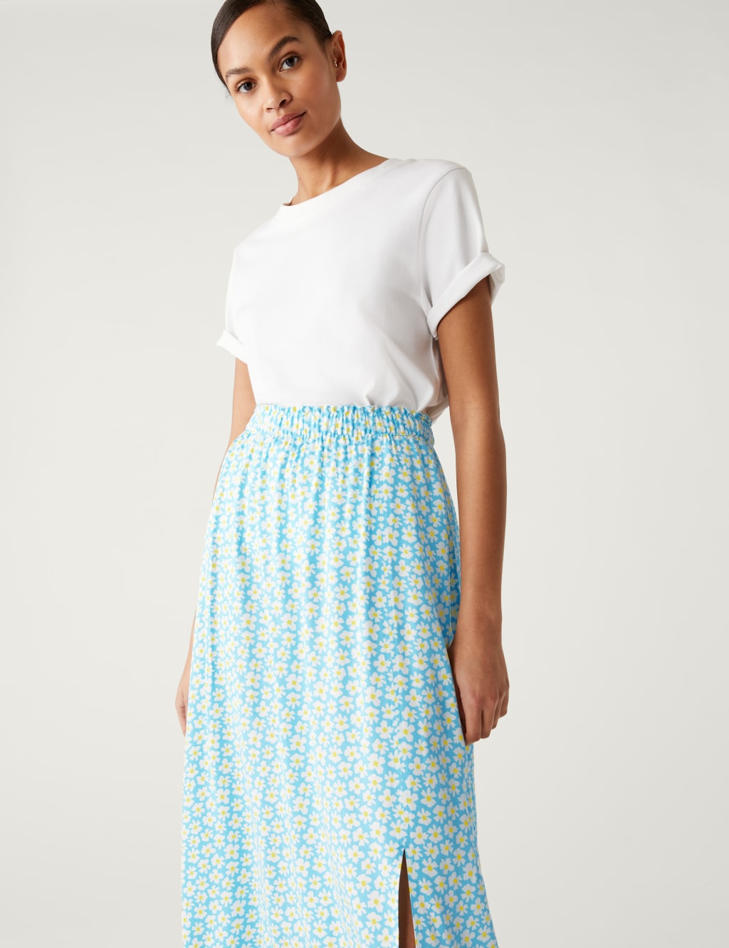 Printed Side Split Midi A-Line Skirt image 4